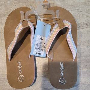 NWT Cat & jack girls size small S 13/1 rainbow flip flops tan foam casual